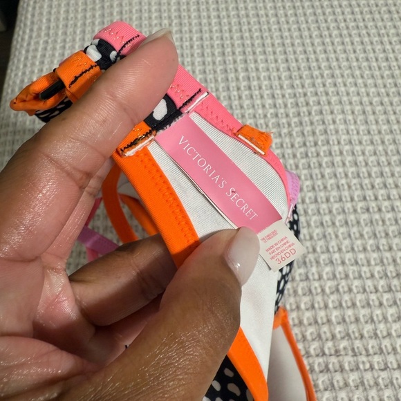 Victoria’s Secret NWOT Polka Dot Women's bikini top with Pink and Orange Accents - Picture 3 of 4